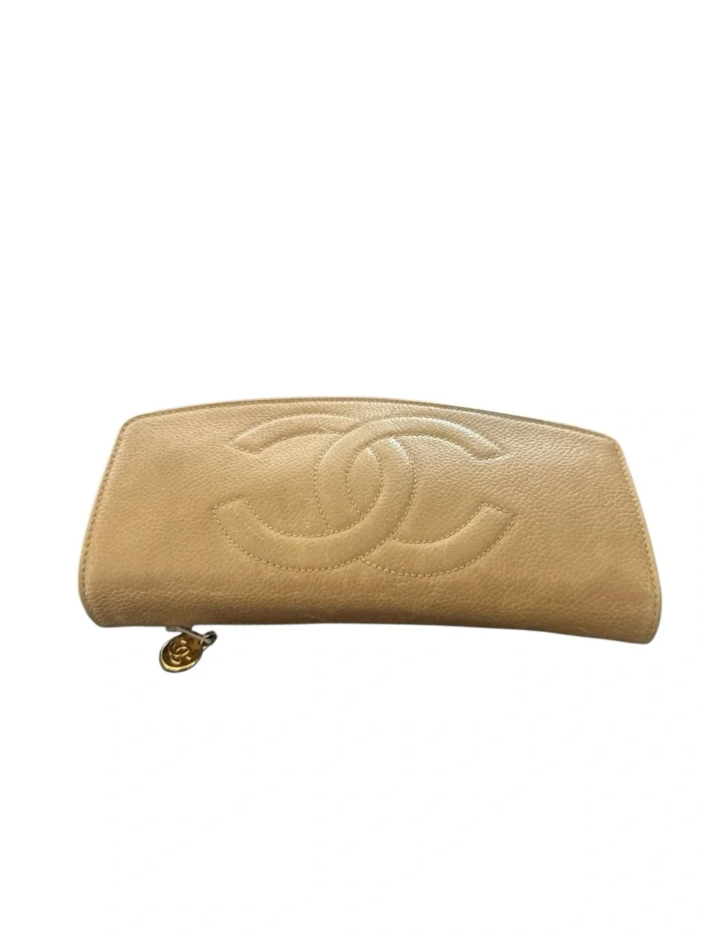 CHANEL Tan Quilted CC Leather Clutch